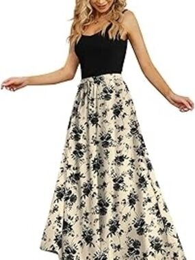 Cream & Black Floral Maxi Skirt